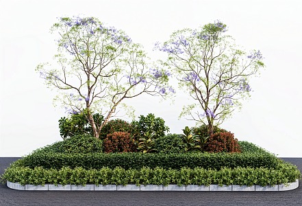 Flower bed plant pile bush ball hedge jacaranda flower border plant cluster 3d model