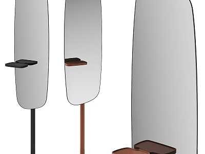 Three Modern Standing Mirrors With Different Colored Stands And Small Trays 3d model