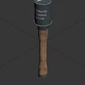 Military Explosive Weapon With Black Cylindrical Top Wooden Handle And German Pre Use Instructions