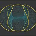 Abstract Blue Yellow Mesh 3D Geometric Sculpture with Curved Lines Hollow Design Dark Reflective Background