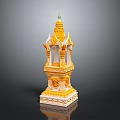 Traditional Yellow And White Pagoda Tower With Intricate Decorations Ornate Base And Spire