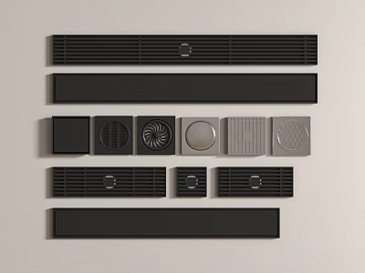 Black And Gray Vent Grilles With Various Designs For Home Ventilation 3d model