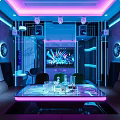Modern KTV Interior With Neon Lights Large Screen Sofas And Sound System 3d model