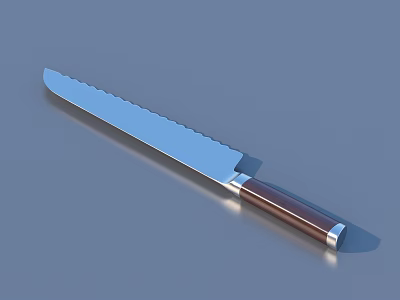 High Quality Serrated Silver Kitchen Knife With Brown Handle And Metal Accents 3d model