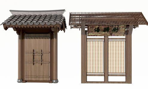 New Chinese Style Door Head Courtyard Wall Landscape Door Head Landscape Wall Courtyard Door 3d model