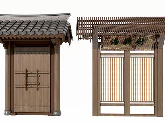 New Chinese Style Door Head Courtyard Wall Landscape Door Head Landscape Wall Courtyard Door 3d model