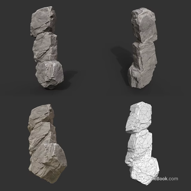 Wood Stone Stacked Structures Featuring Different Textures And Wireframe Models 3d model 