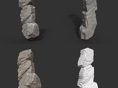 Wood Stone Stacked Structures Featuring Different Textures And Wireframe Models 3d model