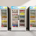 Three White Display Refrigerators Stocked With Various Beverage Bottles And Cans 3d model
