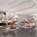 Modern Specialty Store Interior Design With White Spherical Pendant Lights Display Shelves And Glass Counters