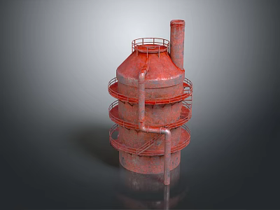 Red Industrial Tower Structure With Metal Platforms And Rusty Surface 3d model