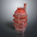 Red Industrial Tower Structure With Metal Platforms And Rusty Surface