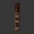 Tall And Short Wooden Bookshelves With Multiple Shelves And Stacked Books