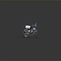 Portable Gas Generator With Red Engine Black Housing Blue Component And Wheels On Gray Mat