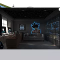 Anime Themed Room Interior Design With Starry Ceiling Neon Character Poster Sofa And Display Cabinet