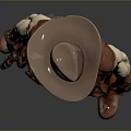 Western Themed Man Wearing Cowboy Hat Red Bandana Vest Leather Belt And Pistol Outfit