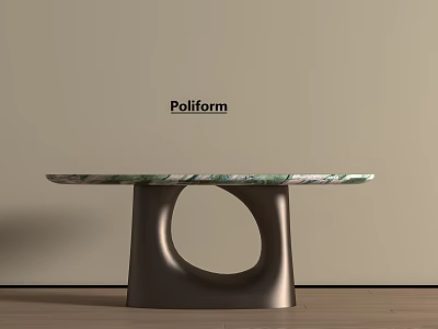 Poliform Modern Table With Green Marble Top And Metal Circular Cutout Base 3d model