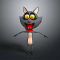 Gray Cartoon Cat With Big Yellow Eyes Red Bowtie And Outstretched Limbs In Cheerful Pose