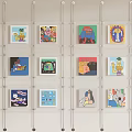 Colorful Cartoon Artworks Arranged In Transparent Grid Wall Display Frame