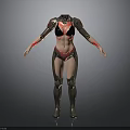 Futuristic Female Robotic Figure With Mechanical Armor And Red Accents