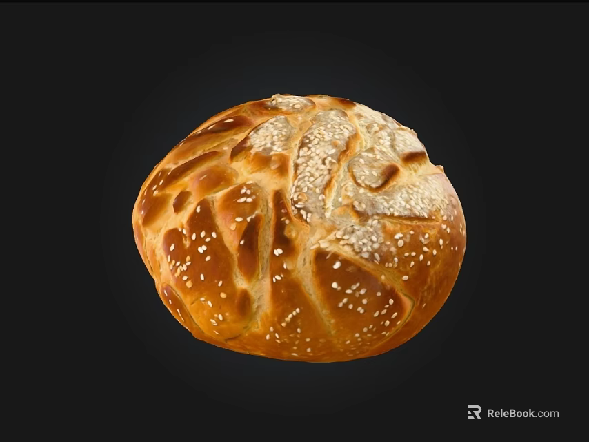 Freshly Baked Round Bread With Golden Brown Crust And Sesame Seeds 3d model 