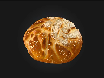 Freshly Baked Round Bread With Golden Brown Crust And Sesame Seeds 3d model