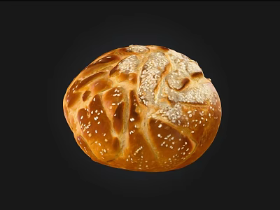 Freshly Baked Round Bread With Golden Brown Crust And Sesame Seeds 3d model
