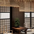 Traditional Japanese Teahouse Interior With Thatched Roof Shoji Doors And Garden