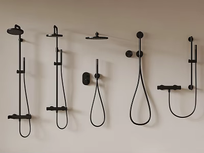 Black Wall Mounted Shower Fixtures With Various Modern Design Styles 3d model
