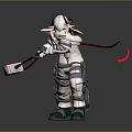 Game Movie Character In White Armor With Red Horns Holding Hammer And Red Ribbons