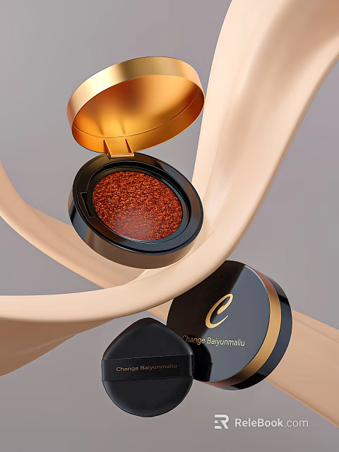 Luxury Cosmetics Open Gold Lid Compact With Red Powder Black Container Design 3d model 