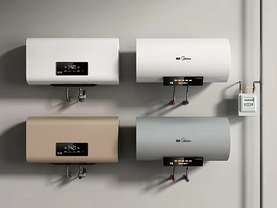 Modern Wall Mount Electric Water Heaters With Various Colors And Digital Displays 3d model