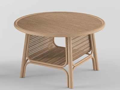 Round Wooden Dining Table With Woven Rattan Design And Simple Style 3d model