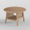Round Wooden Dining Table With Woven Rattan Design And Simple Style