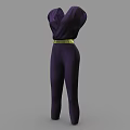 Purple Deep V Neck Jumpsuit With Gold Belt Elegant Fitted Design