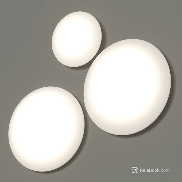 Three White Round Illuminated Wall Lights Mounted on Gray Background Wall 3d model 