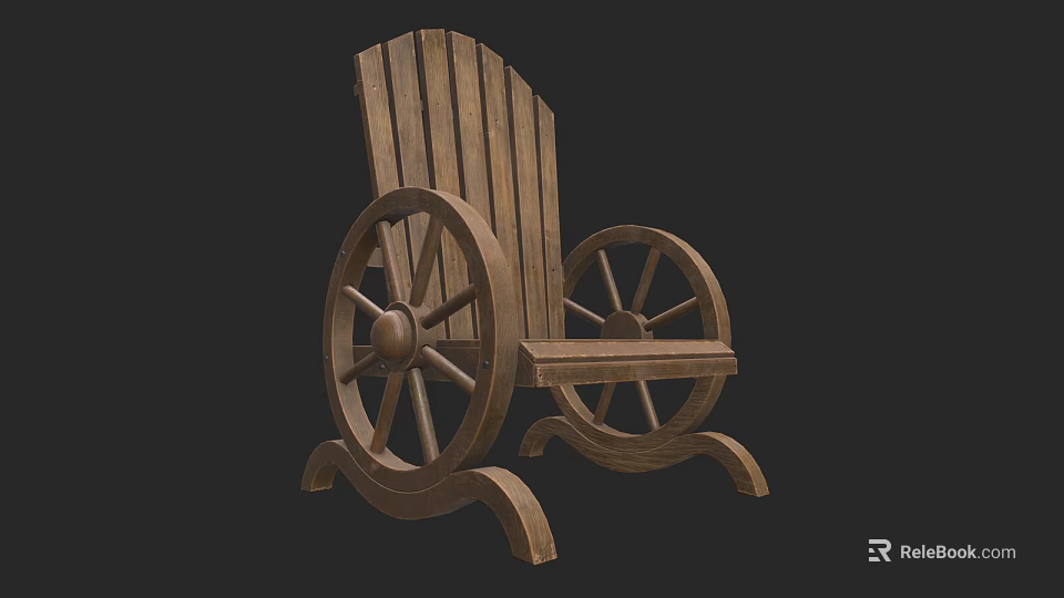 Rustic Wooden Leisure Chair With Wheel Shaped Armrests And Classic Design 3d model 