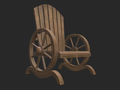 Rustic Wooden Leisure Chair With Wheel Shaped Armrests And Classic Design 3d model