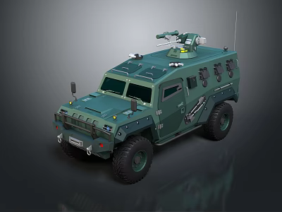 Green Armored Functional Vehicle With Military Equipment And Rugged Tires 3d model