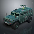 Green Armored Functional Vehicle With Military Equipment And Rugged Tires