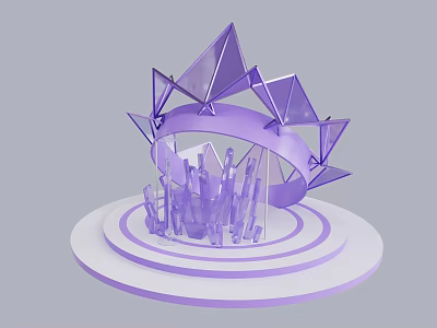 Stylish Purple Geometric Photo Spot With Triangles Arched Structure And Circular Platform 3d model