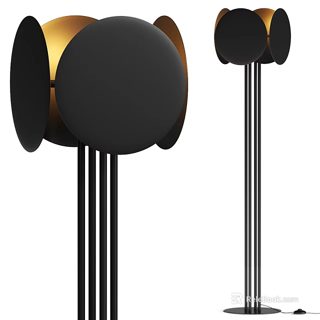 Sleek Modern Floor Lamp With Black Shade And Gold Metal Stand Minimalist Design 3d model 