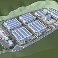 Well Designed Industrial Factory Park With Solar Panel Roofs Multiple Buildings Roads And Parking Areas
