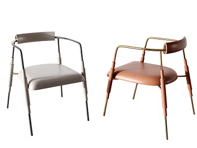Modern Dining Chairs With Leather Seats Metal Frames And Armrests In Gray And Brown 3d model