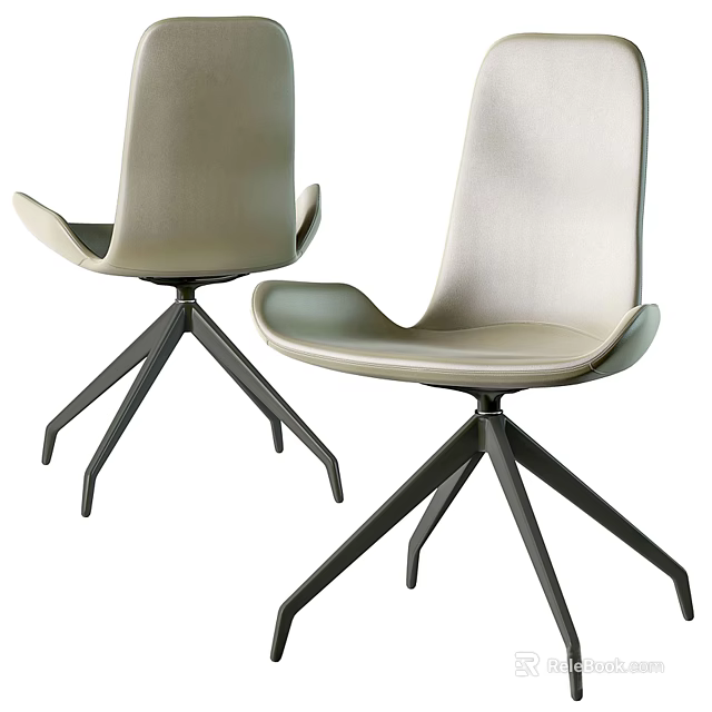 Beige Modern Upholstered Accent Chair with Curved Backrest and Metal Star Legs 3d model 