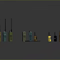 Various Colored Walkie Talkies With Antennas On Gray Surface