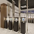 Elegant Exhibition Hall Featuring Traditional Statue And Calligraphy On Wooden Walls
