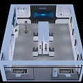 Modern High Tech Exhibition Booth With White Main Structure Glass Display Cases And Display Screens 3d model