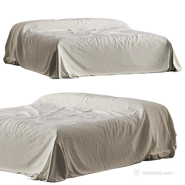 Comfortable Double Bed With Soft Light Colored Linen Sheets In Bedroom 3d model 