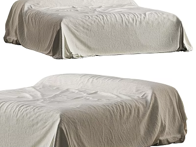 Comfortable Double Bed With Soft Light Colored Linen Sheets In Bedroom 3d model